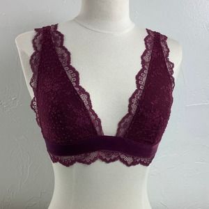 Victoria’s Secret Wine Lace Suede Bralette Bra size Small EUC